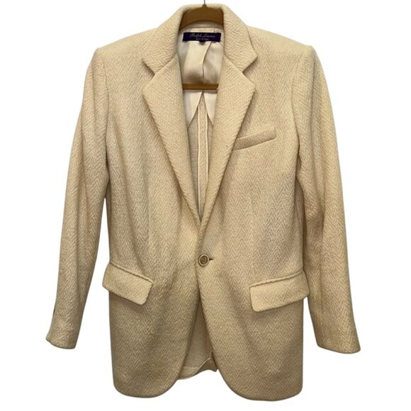 Ralph Lauren Purple Label Collection ivory herringbone wool unlined blaz… - Picture 1 of 3